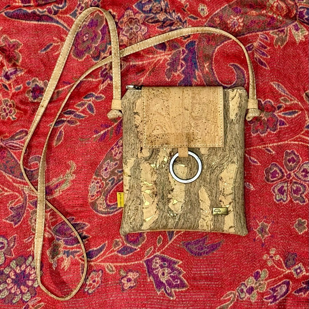 Cork Crossbody Bag with Brass Ring Accent